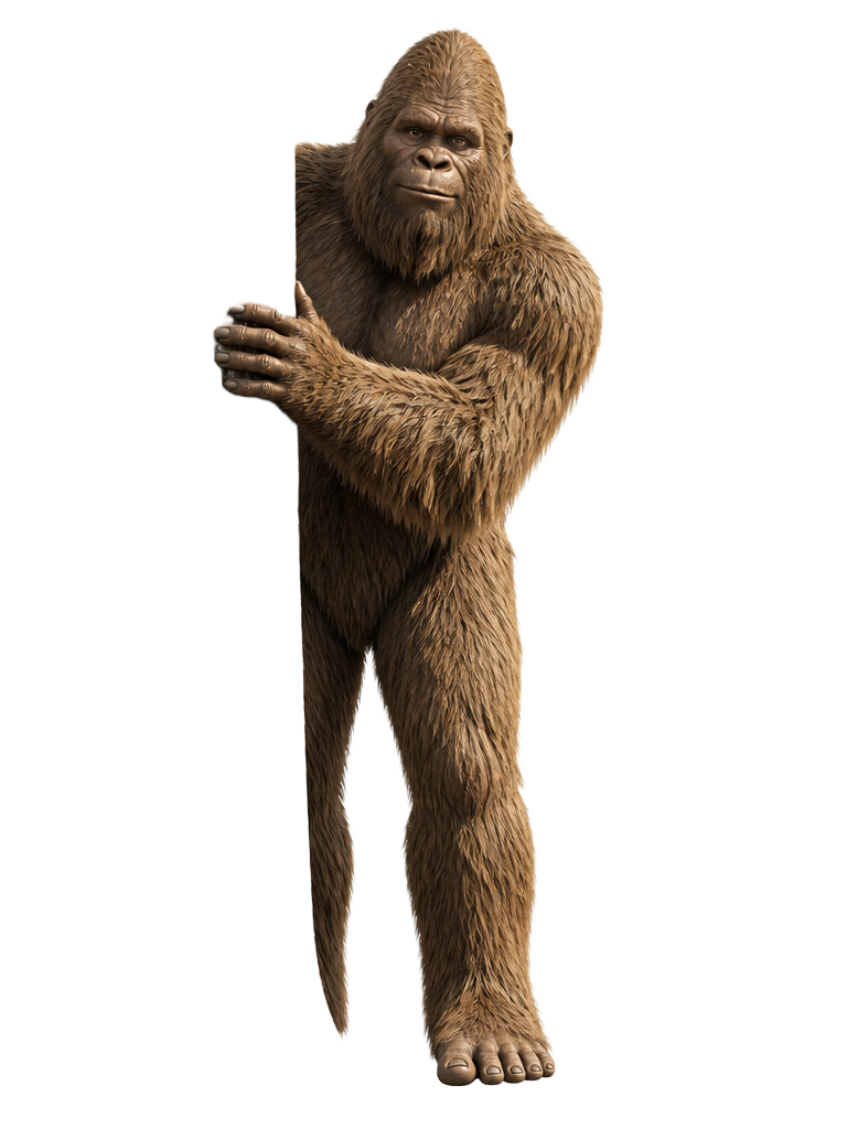 Bigfoot standing at the edge of the neighborhood — a friendly character you must never shoot